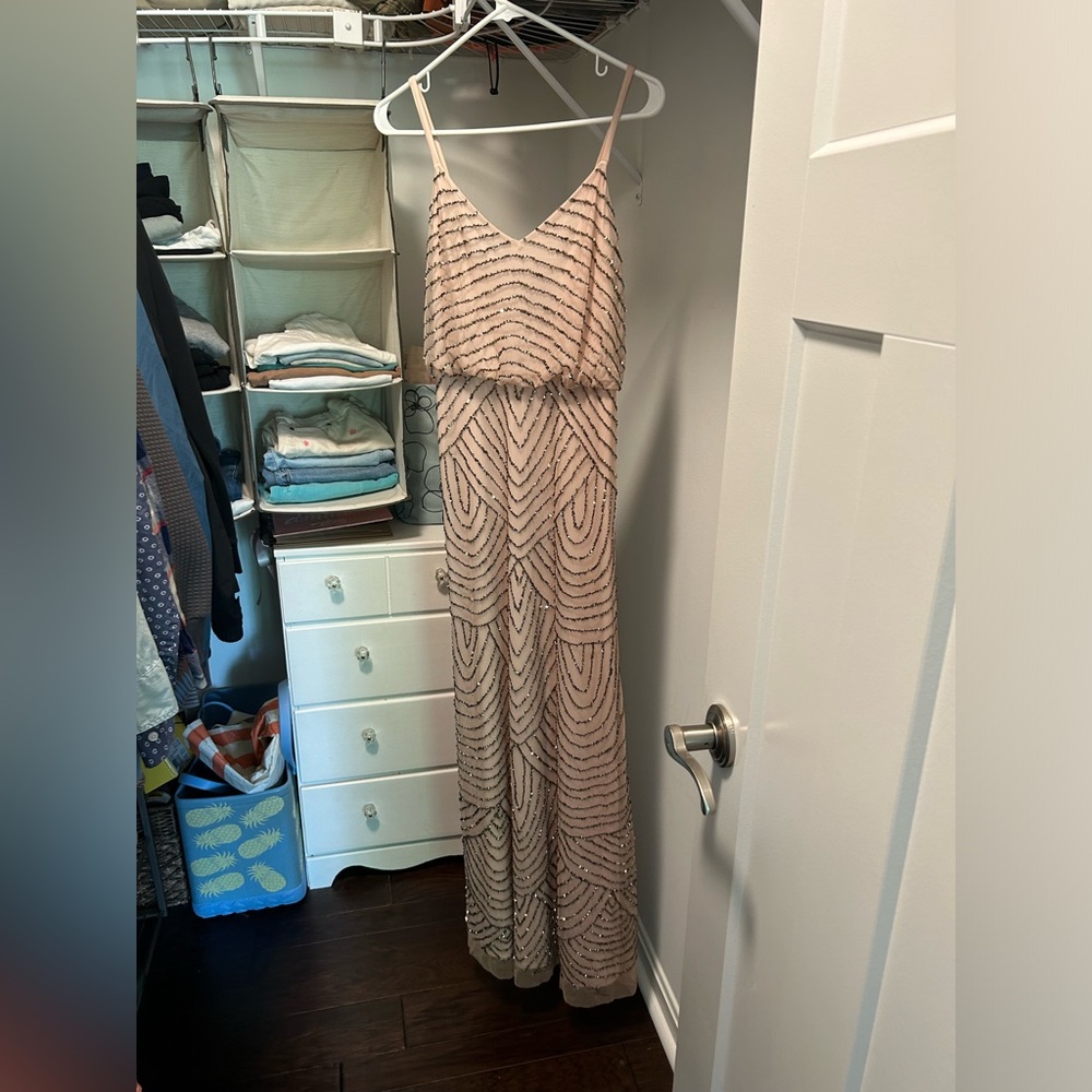 Adrianna Papell art deco beaded gown Blush/taupe/pink